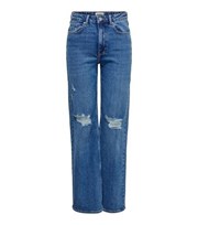 ONLY Bright Blue Ripped Knee Wide Leg Jeans
